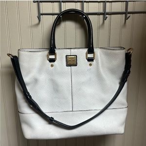 Dooney and Bourke-pebbled white and black genuine leather tote